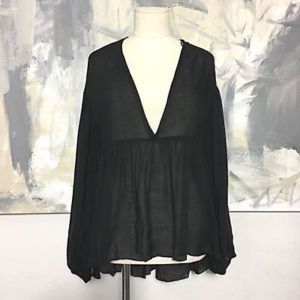 Black Linen deep V Zara top